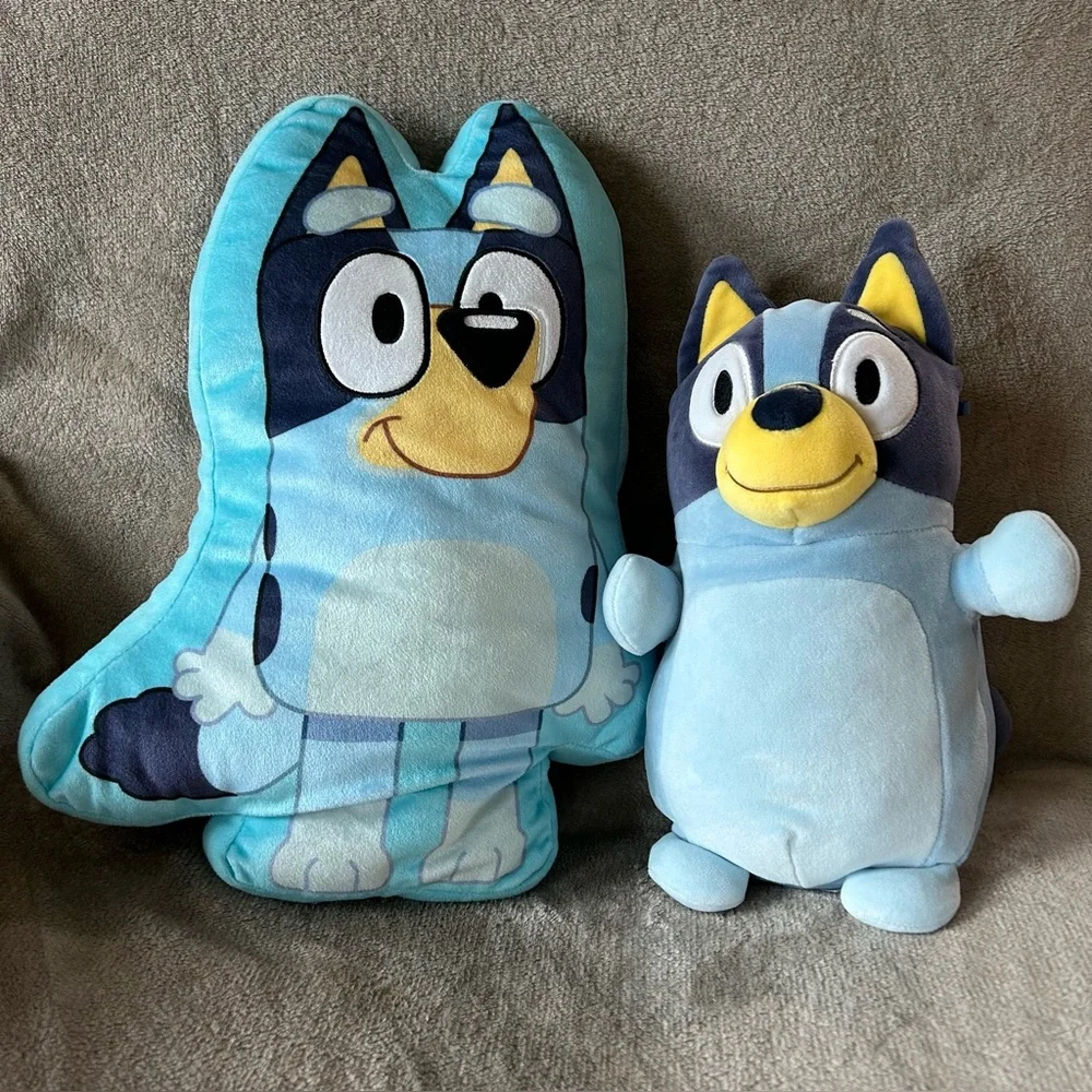 2-Piece Set Bluey Pillow and Plush Bundle -soft Kids toys. Blue and White.